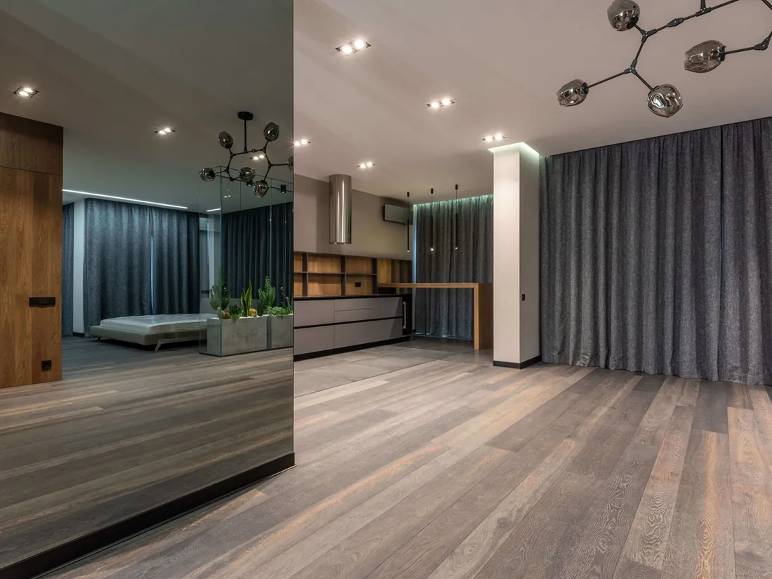 Open modern interior with a hard-wearing floor